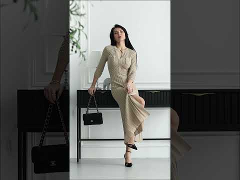 Ажурна бавовняна в'язана сукня міді з плісированою спідницею на ґудзиках (42/44, 46/48, різні кольори), видео 2