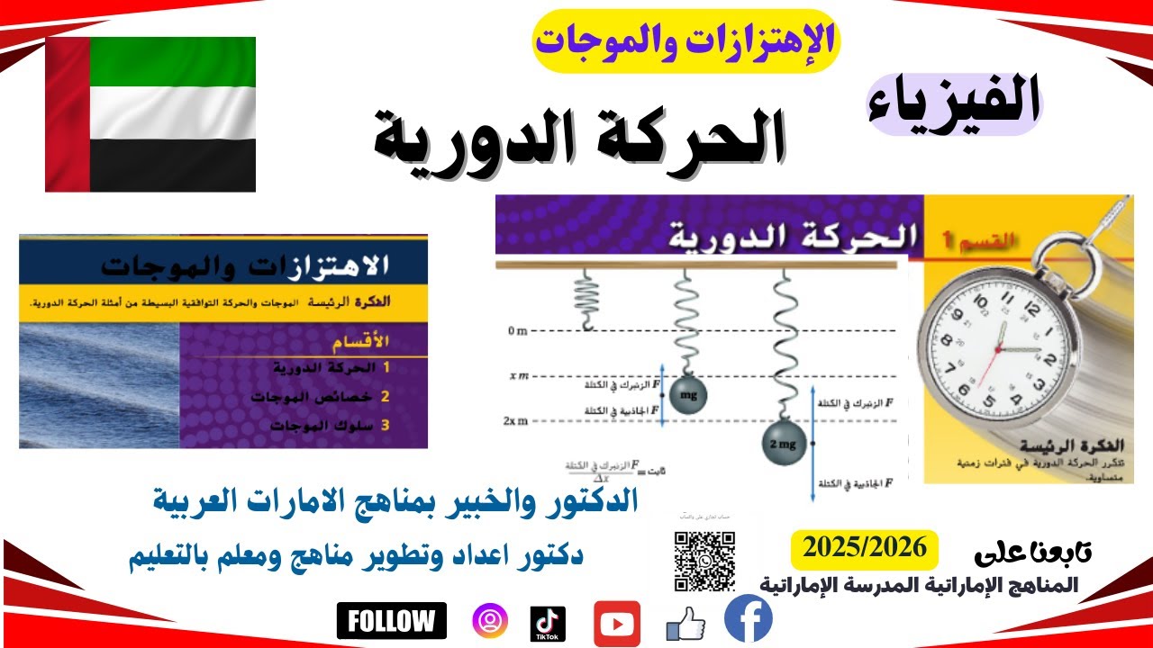 الحركة الدورية الإهتزازات والموجات قانون هوك فيزياء صف المناهج الإماراتية مدرستي الإماراتية
