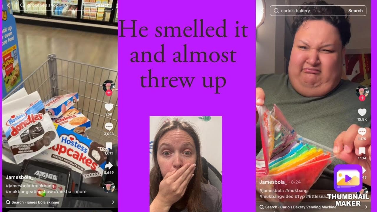 James Bola gags on the smell of vending machine cake but eats it anyway