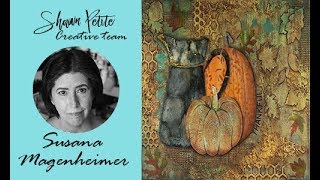 Thankful For Fall mixed media collage featuring gelli printing by CT member Susana Magenheimer