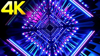 4K Abstract OLED Neon Square Light Tunnel Blue Color Screensaver Video Background Loop No sound
