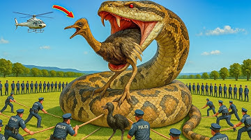 Brave Heroes Save a Ostrich From a Giant Pyhton Attack