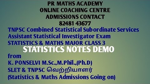 TNPSC Combined Statistical Services:Assistant Statistical Investigator MATHS & STATISTICS Class 3