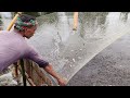 most amazing fishing culture in rainy season | catching fish by net trap | rural village fishing