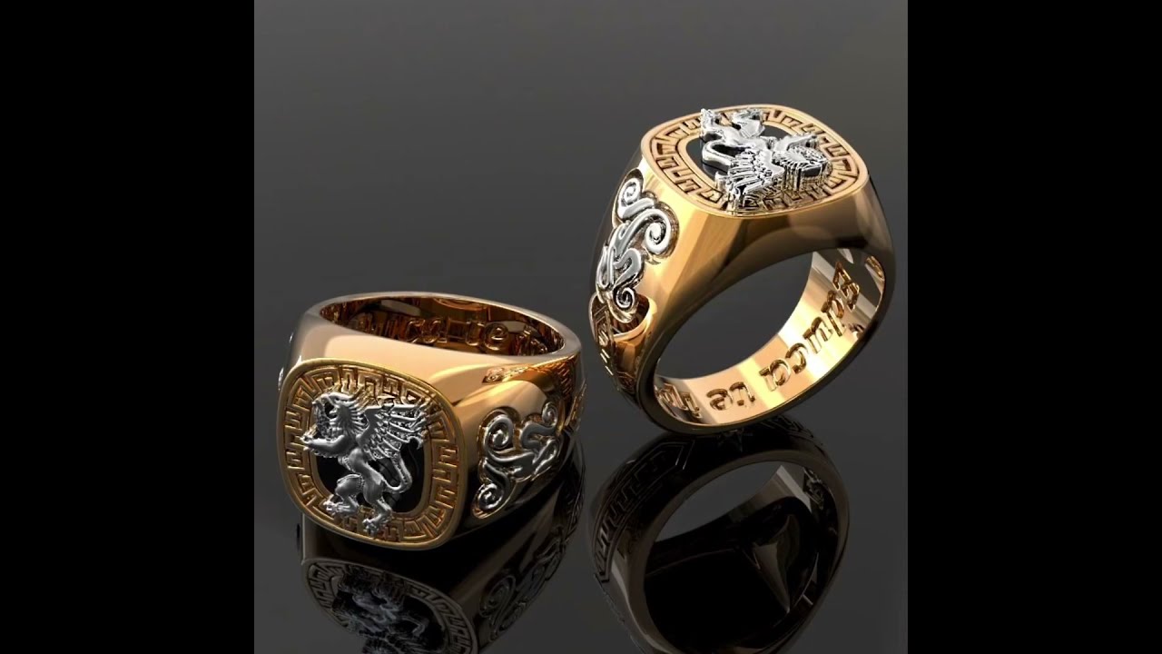 Мужское кольцо-печатка с Крылатым Львом и гравировкой из двух видов золота- YouTube