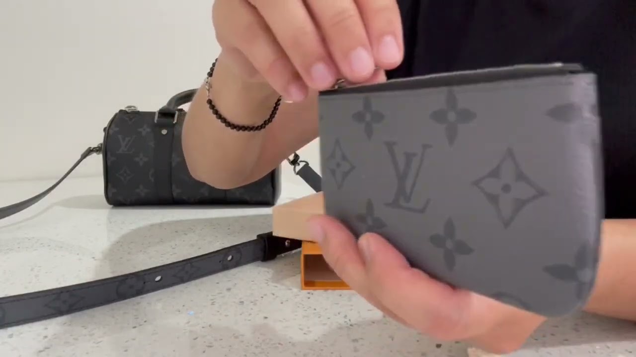 Louis Vuitton Unboxing (really short☺️)Monogram Eclipse canvas Key Pouch.  It matches my Keepall XS🤍 