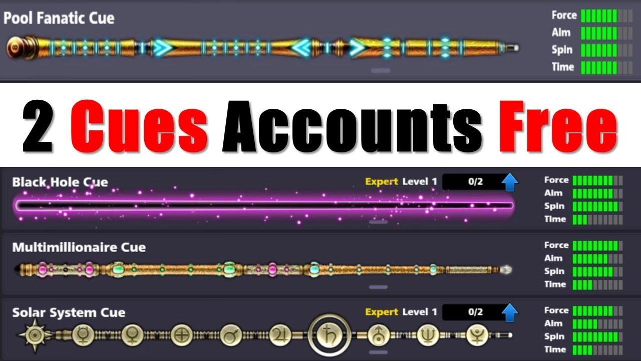Free Pool Fanatic Cue + Many Powerfull Cues Accounts