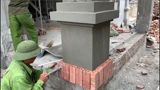 Techniques For Building Beautiful Porch Columns With Bricks And Cement With Common Tools