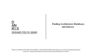 Library Tutorial: Finding Architecture Databases and Indexes