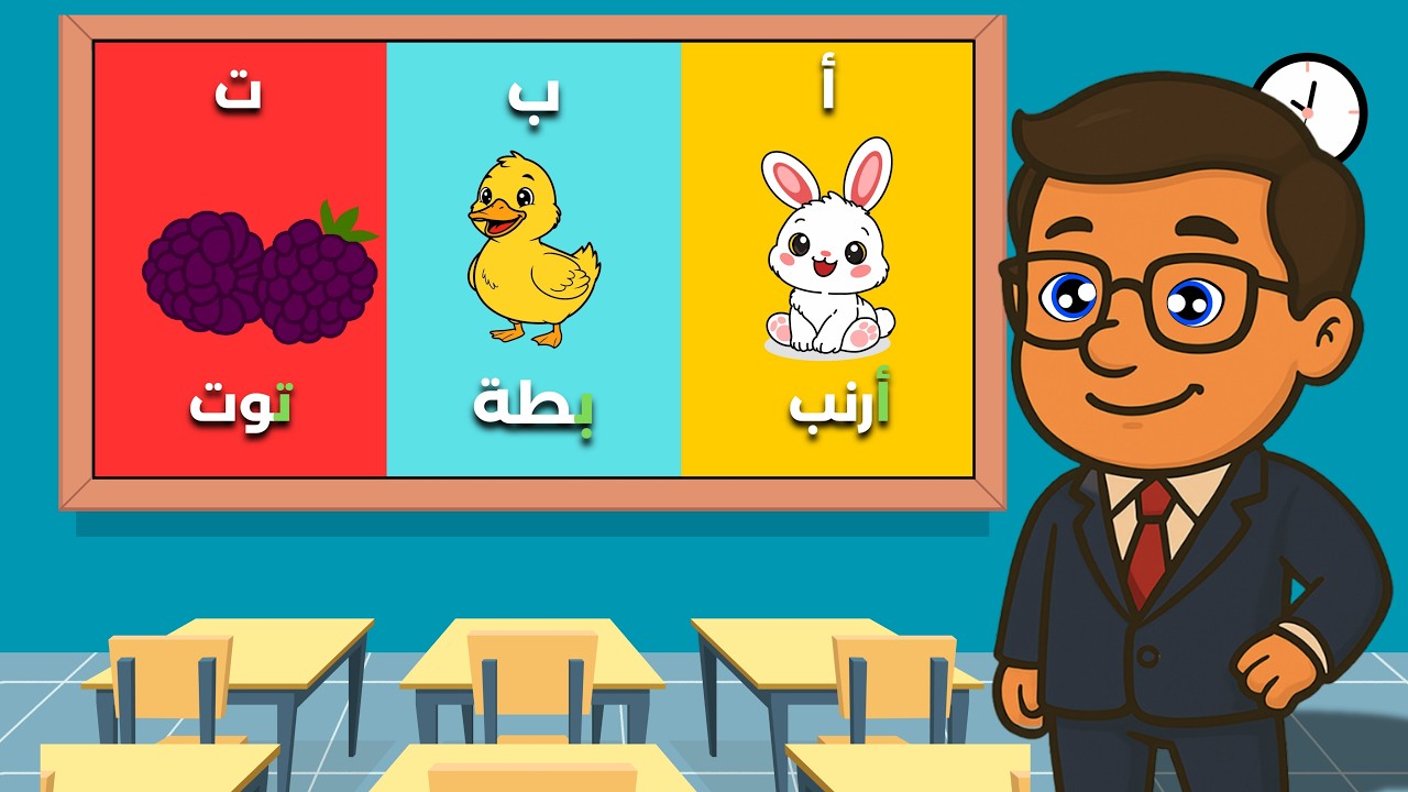 تعلم حرف أ و ب و ت في أول ووسط وآخر الكلمة | تعليم الحروف العربية للأطفال