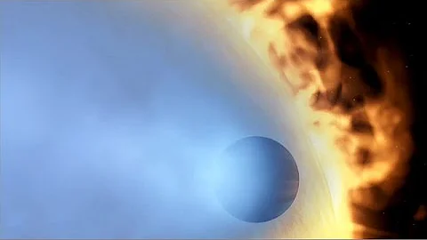 Evaporating extrasolar planet, from Video (artist's impression)