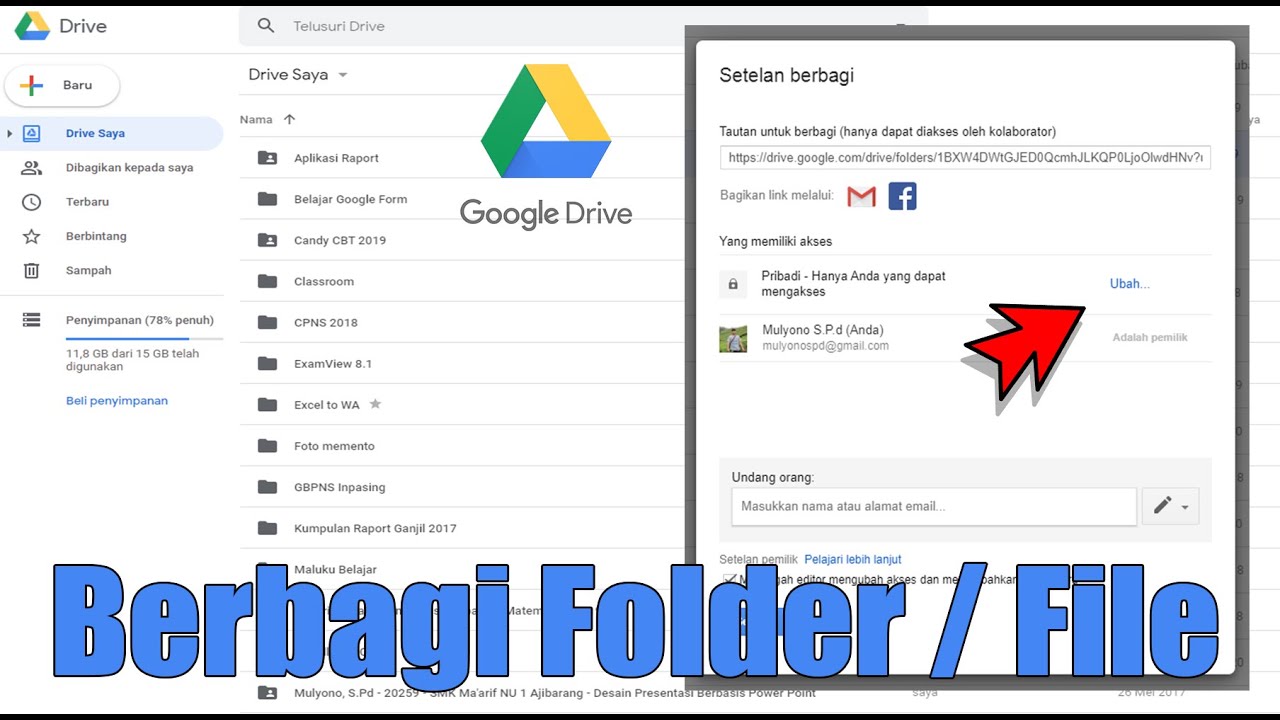 CARA BERBAGI SHARE FOLDER DAN FILE DI GOOGLE DRIVE DENGAN PENGGUNA LAIN