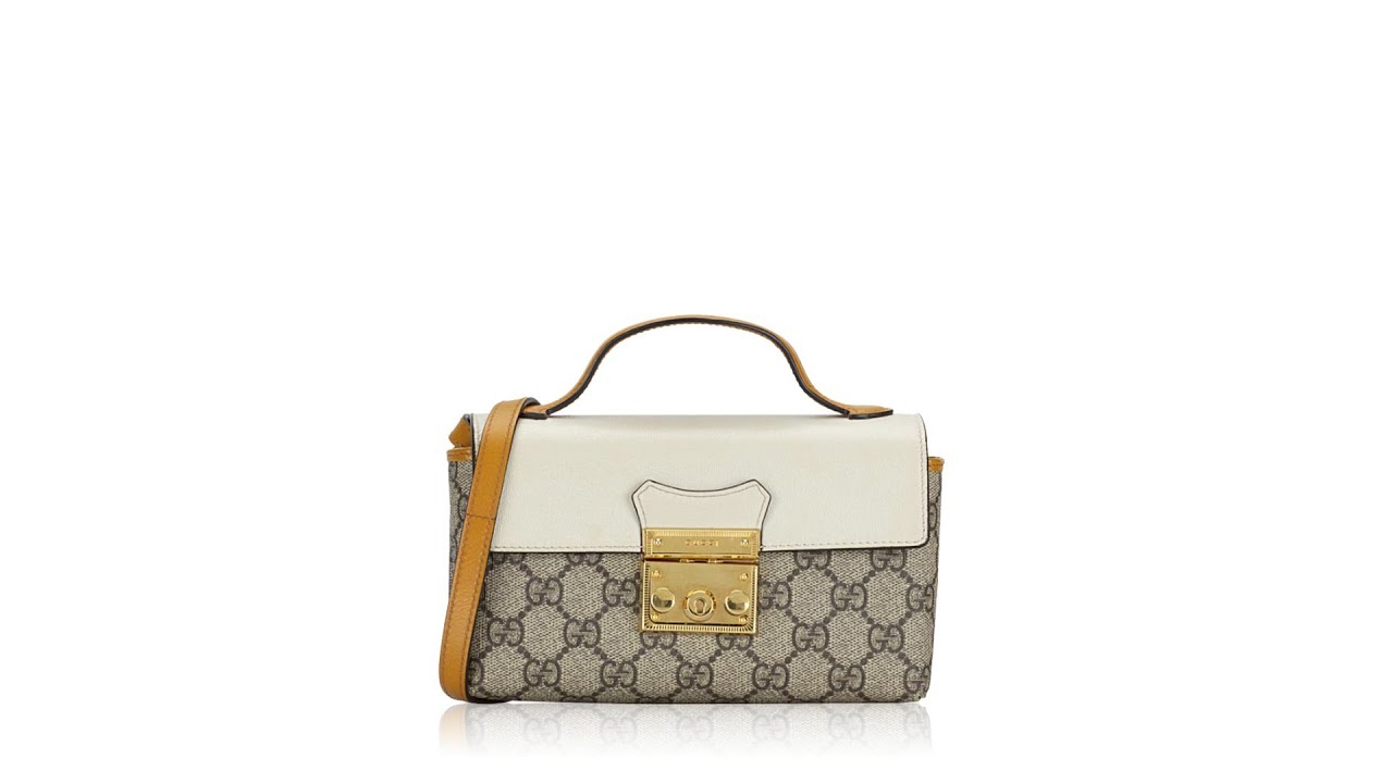 GUCCI GG Supreme Monogram Calfskin Mini Padlock Flap Pocket Shoulder Bag  Beige Mystic White Sun Oil 1296219