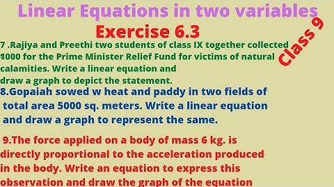 Linear Equations in two variables class 9 exercise 6.3   - 7,8,9 problems,9 th class Linear Equation