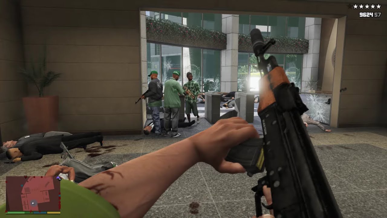 GTA 5 - Grove Street Gang Assault on the FIB Building + Ten Star Escape