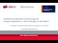 Usability considerations and principles for complex applications - Frank Wolff