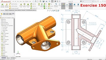 Solidworks tutorial Exercise 150 Revolved Cut, Extrude, Counterbore Hole and Swept