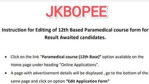 Jkbopee How to edit Application 12th base Paramedical || Upload marksheet