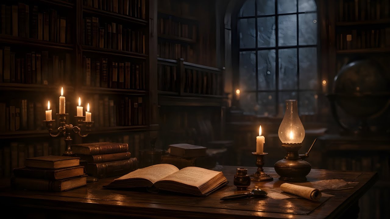 Midnight Study Desk in Winter – Quiet Dark Academia Piano