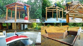 [30 Days] How To Building Wooden Cabin, Build Fish Tank & Pour Concrete Floor (FULL BUILD)