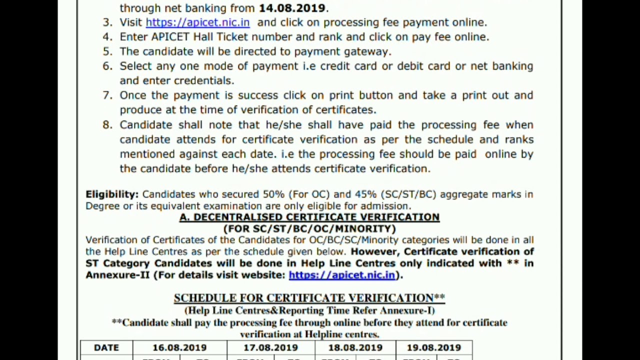 AP icet 2019 Counselling dates and venue