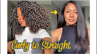 CURLY TO STRAIGHT (NO DAMAGE) | First time straightening my curls in 3.5 years | Pgeeeeee
