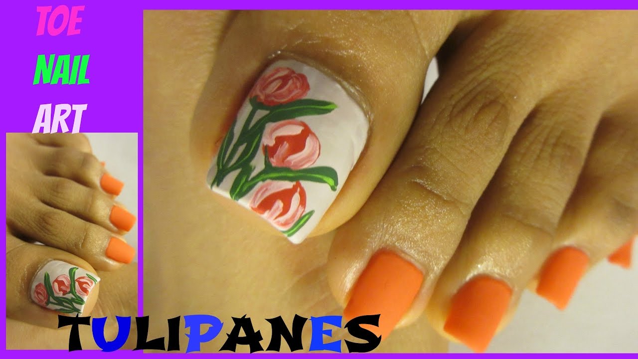 Como hacer Tulipanes en uñas de los pies? /Tulips design nail art - YouTube