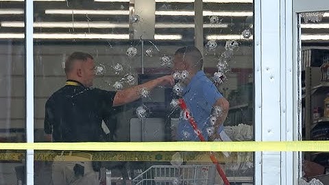 Drone footage shows scene of mass shooting incident at Mad Butcher grocery store in Fordyce