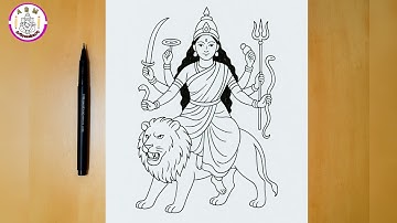 Maa durga drawing।। How to draw maa durga full body।। Maa durga with lion।। chitra  @ArtByMuskan70 