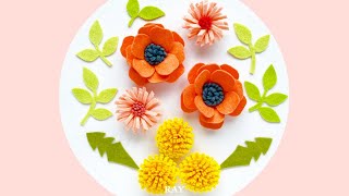 切って貼るだけ！かわいい【タンポポ・アネモネ・小花】の簡単な作り方 -フェルトフラワー | DIY Easy Felt Flowers Dandelion Anemone Tutorial