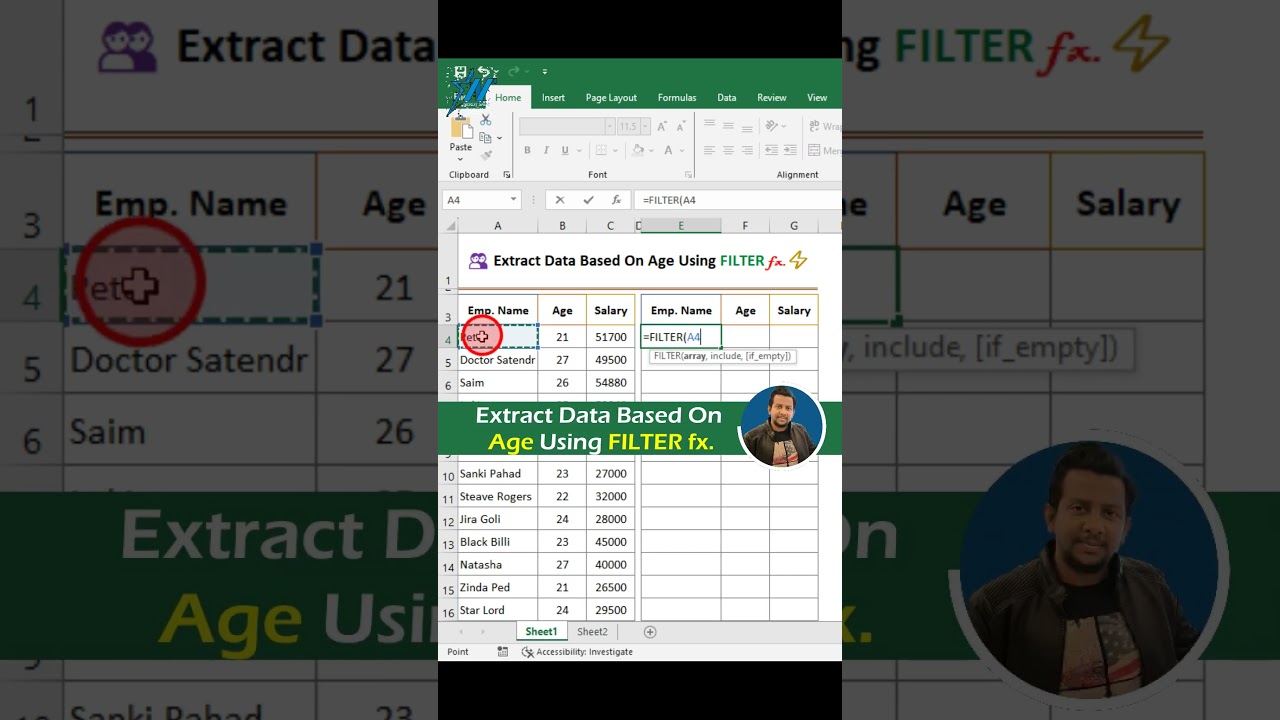Extract Data Based On Age Using FILTER Function In Excel 😮 Excel Tutoring 