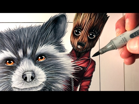Let's Draw ROCKET RACCOON + BABY GROOT From GUARDIANS OF THE GALAXY VOL. 2 - FAN ART FRIDAY