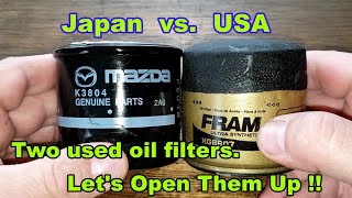 Mazda PE0114302B Oil Filter Cut Open vs. Fram Ultra XG6607 Oil Filter Cut Open Comparison