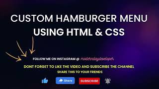 Custom hamburger menu | Without CSS Framework or Library | CSS Tips & Tricks | Hamburger Burger Menu