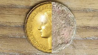 Restoration and polishing of the French fifty franc coin, 1951,  like a mirror #metal_polishg