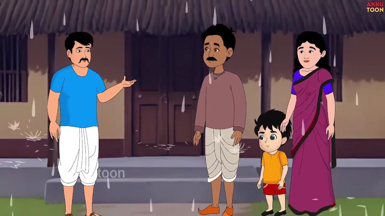 बारिश में गरीब का नदी किनारे घर । cartoon story । hindi story @AkkuToonOfficial
