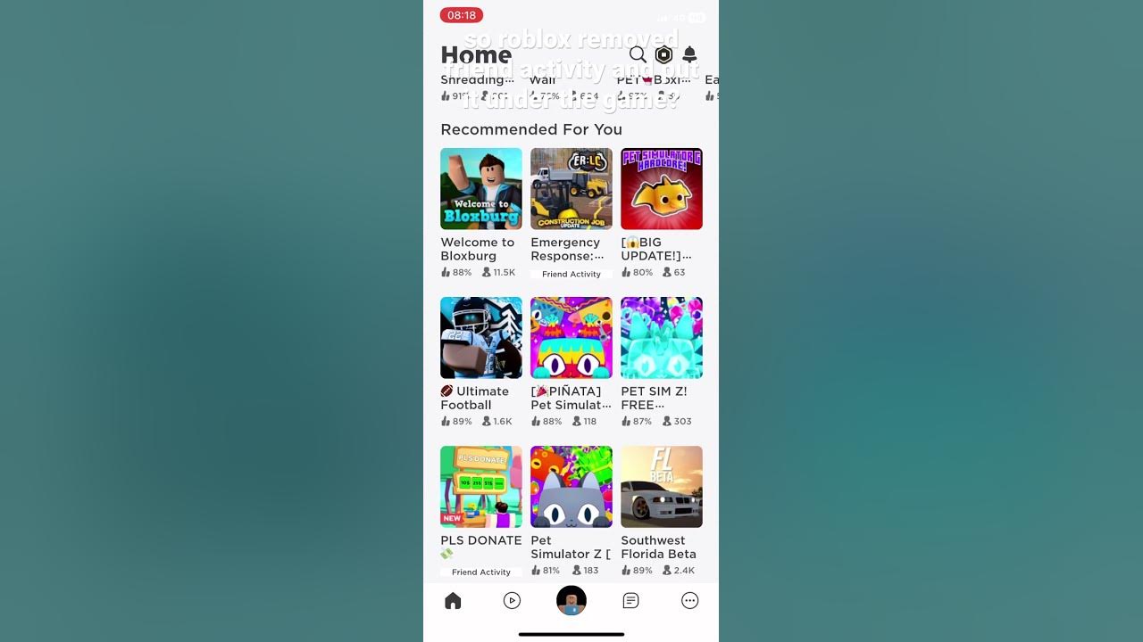 Roblox has butchered my home page by removing friend activity and