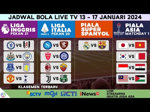 Jadwal Bola Malam Ini Live TV 2024 - Liga Inggris SCTV Moji, Serie A, Piala Asia 2024, El Clasico