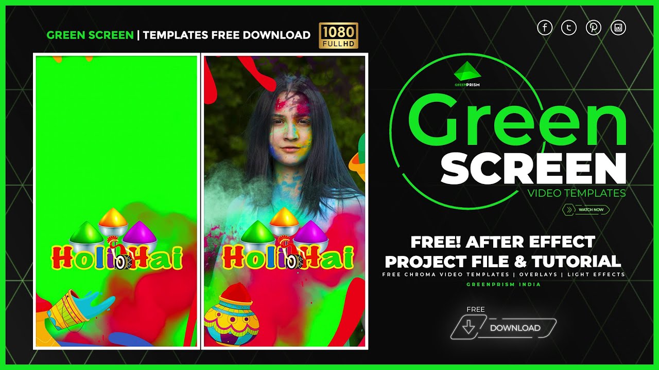 Happy Holi Template | Free Green Screen Video Templates with AE Project Files || GREENPRISM