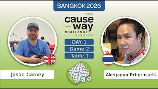 Scrabble's Causeway Challenge | Jason Carney vs Akegapun Erbprasarts | Day 1 Table 1 Game 2