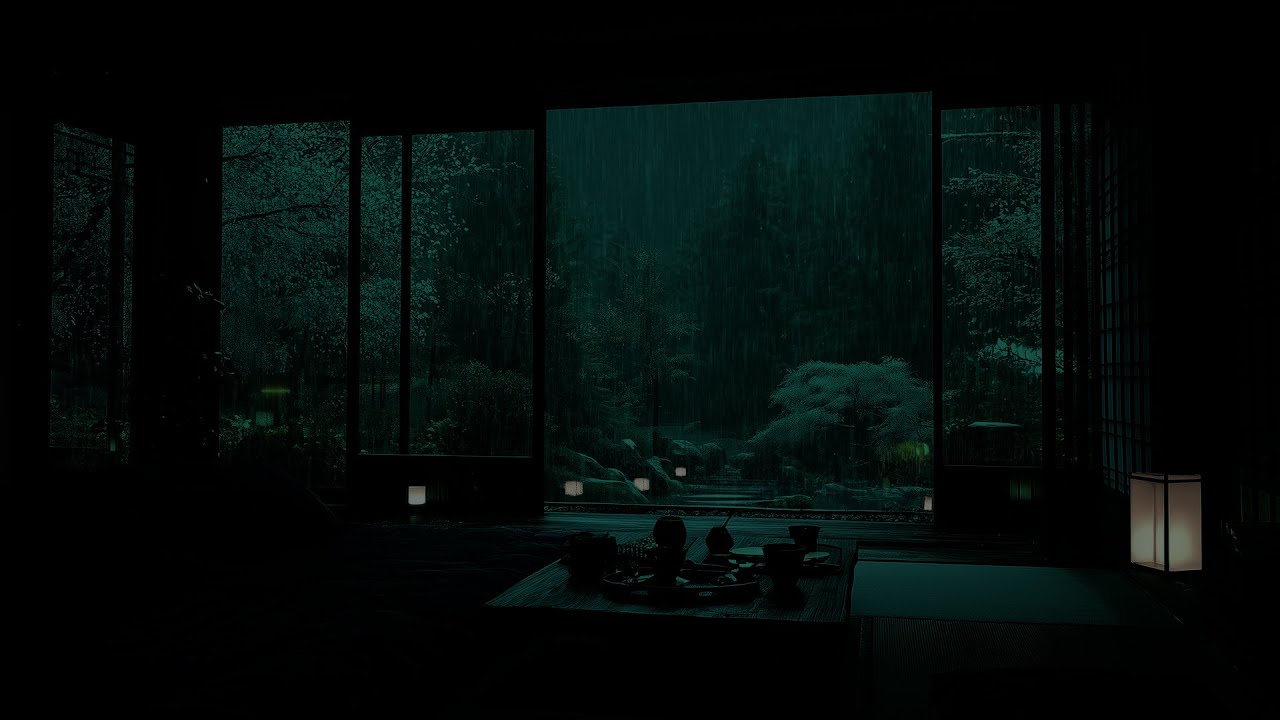 Gentle Rain Sounds in a Dark Bedroom🌧 | Tranquil Japanese Garden Ambience for Deep Sleep