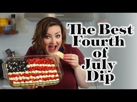 American Flag Mediterranean Style Dip-- Fourth of July Party Appetizer!