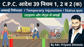 CPC 39 Rule 1 and 2 In Hindi । Status Quo । Temporary injunction ।  अस्थाई निषेधाज्ञा