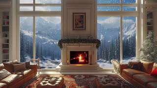 Winter Living Room Ambience | Fireplace Crackling, Snowfall Sound To Sleep, Meditate, Relaxing