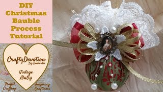 Diy 5 minute fabric Crafts, Christmas Bauble, Shabby Chic Fabric Crafts, Christmas Ornament, Decor