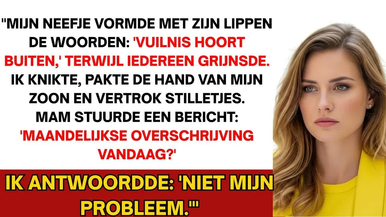 Elke zondag zat ik met mijn zoon aan die verplichte familiediners, terwijl mijn familie hem negeerde en mij behandelde als een last. Toen mijn twaalfjarige neef me recht in mijn ogen “afval”...