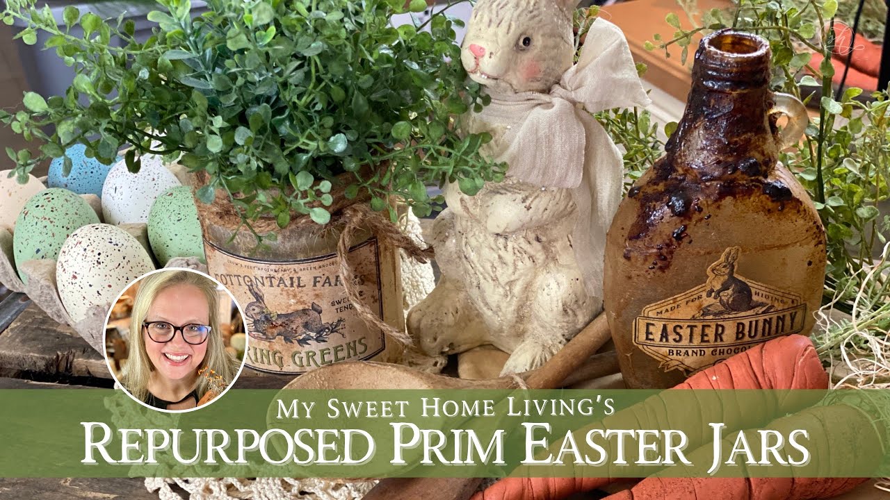 Repurposed Jars for DIY Primitive Easter Decor