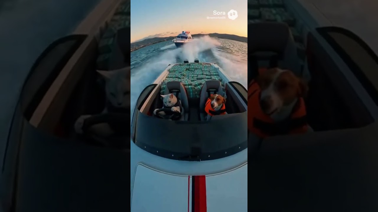 The Getaway #dogshorts #funny #catsanddogs #getaway #boatcrash #policechase #pets #animals #lmao