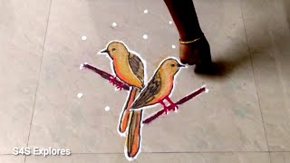 Simple Birds Kolam 5X3 Dots