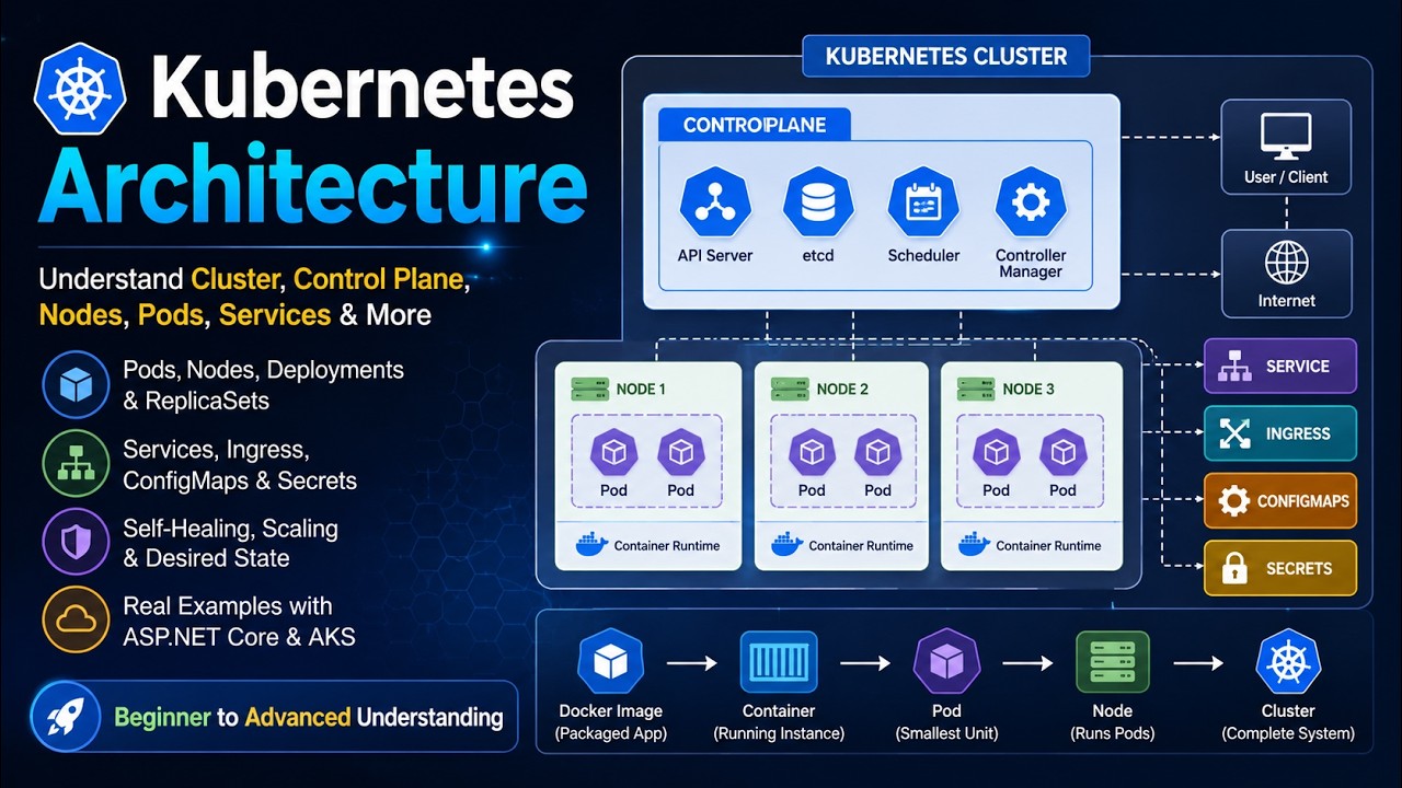 Kubernetes Architecture | Cluster, Control Plane, Worker Nodes, Pods ...